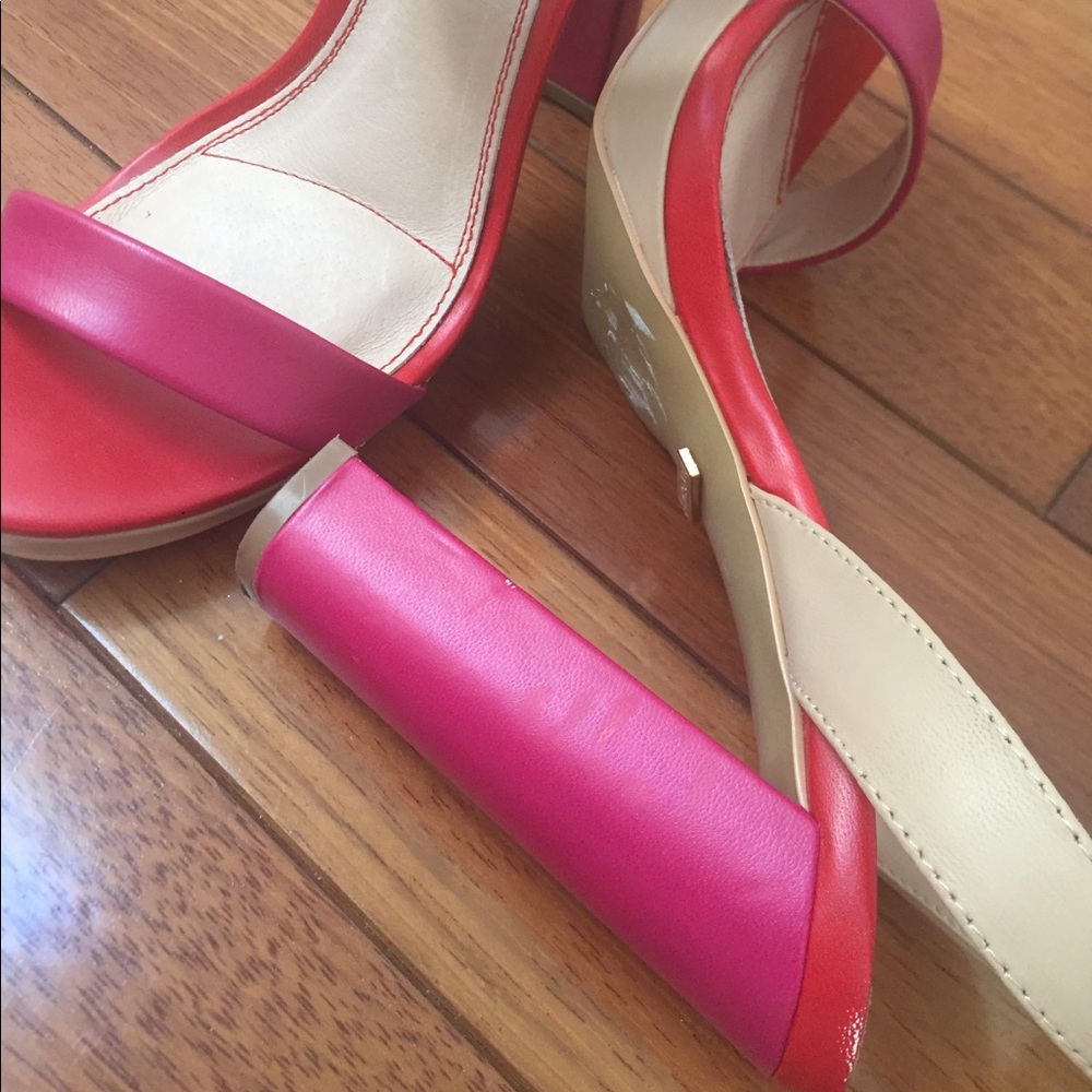 Topshop Beige, Fuchsia and Red Block Heel Sandals - Picture 8 of 8